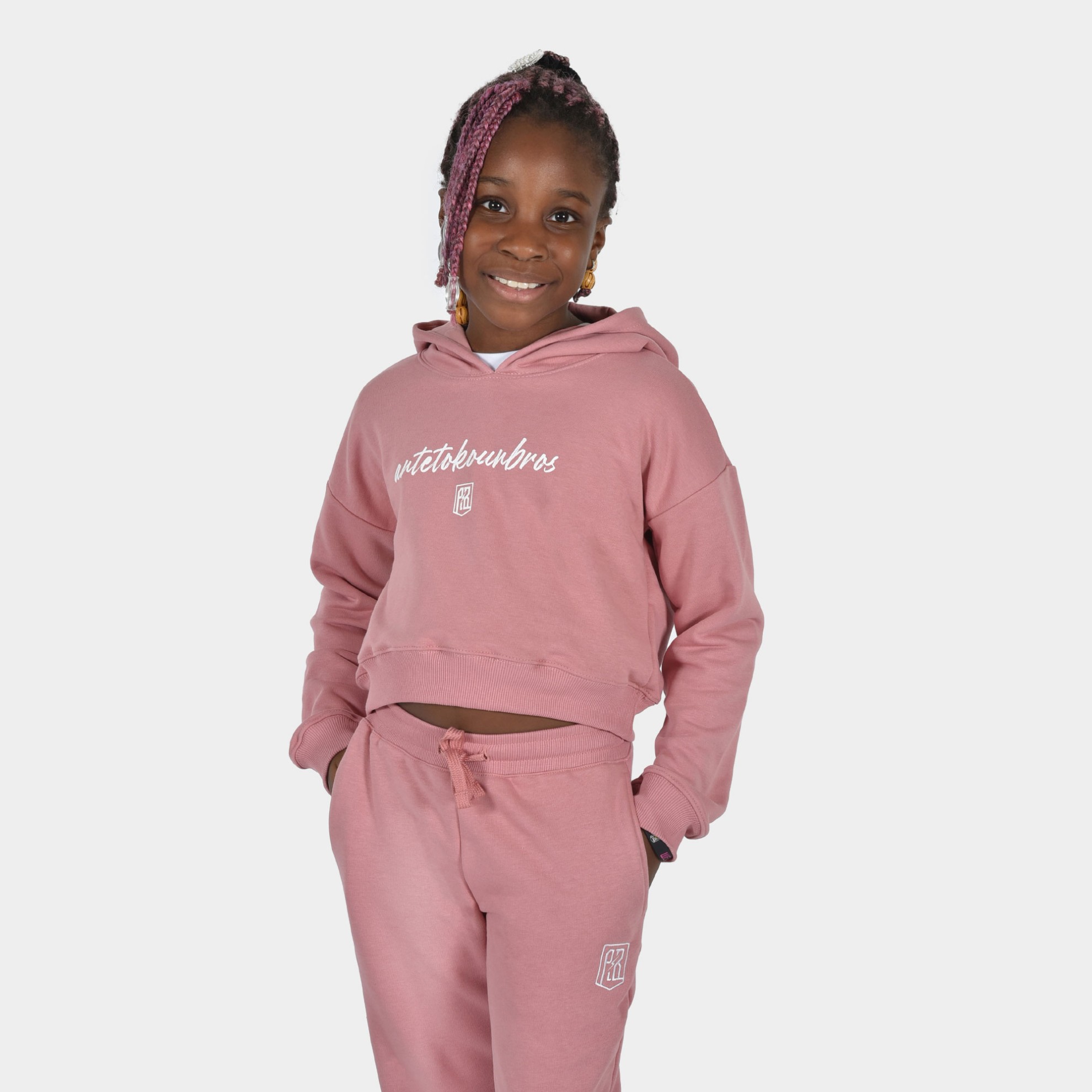 Kids' Hoodie Baseline | ANTETOKOUNBROS | Pink Front