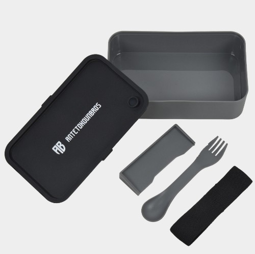 Lunch Box 800ml with Spork in Grey | ANTETOKOUNBROS Opened parts thumb