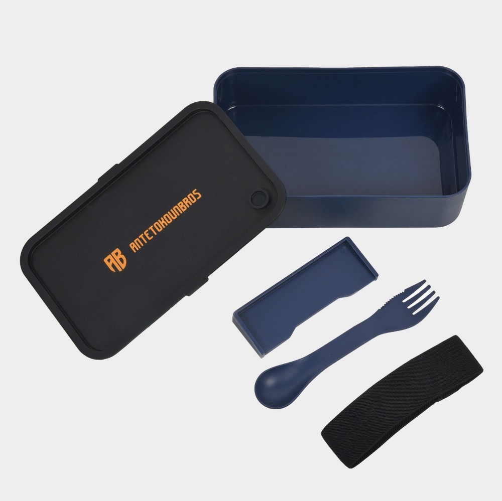 Lunch Box 800ml with Spork in Navy | ANTETOKOUNBROS Open Detail