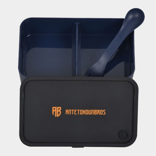 Lunch Box 800ml with Spork in Navy | ANTETOKOUNBROS Opened thumb