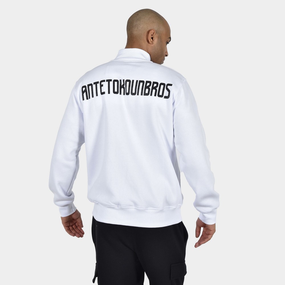 ANTETOKOUNBROS Men's Full Zip Sweatshirt Baseline AB White Back
