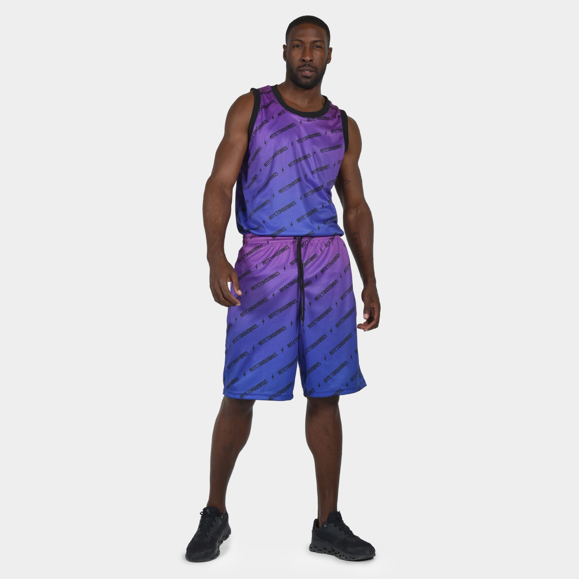 ANTETOKOUNBROS Men's Shorts Streetball Purple Model Front