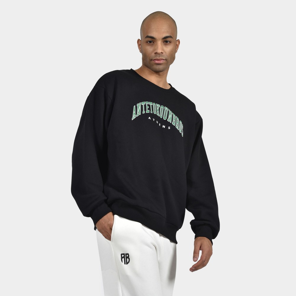 ANTETOKOUNBROS Men's Oversized Sweatshirt Varsity Athens Black Front