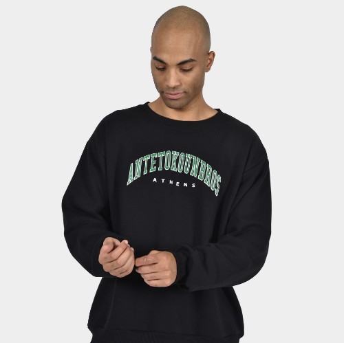 ANTETOKOUNBROS Men's Oversized Sweatshirt Varsity Athens Black Detail thumb