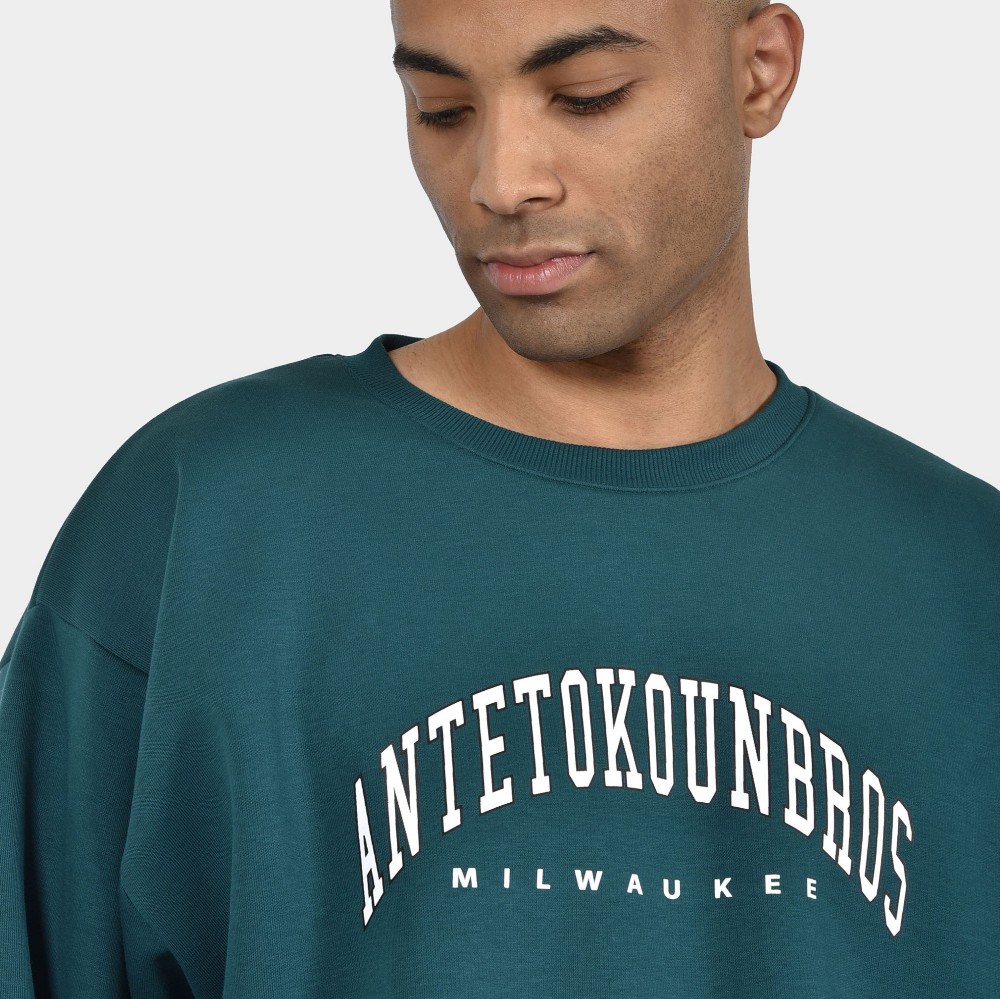 ANTETOKOUNBROS Men's Oversized Sweatshirt Varsity Milwaukee Petrol Detail