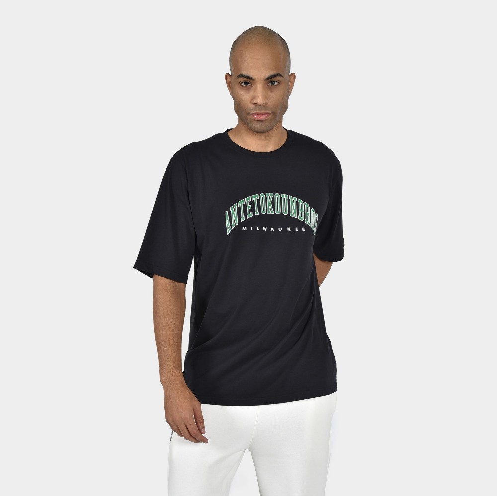 ANTETOKOUNBROS Men's T-shirt Varsity Milwaukee Black Front