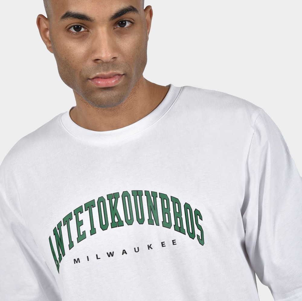 ANTETOKOUNBROS Men's T-shirt Varsity Milwaukee White Detail