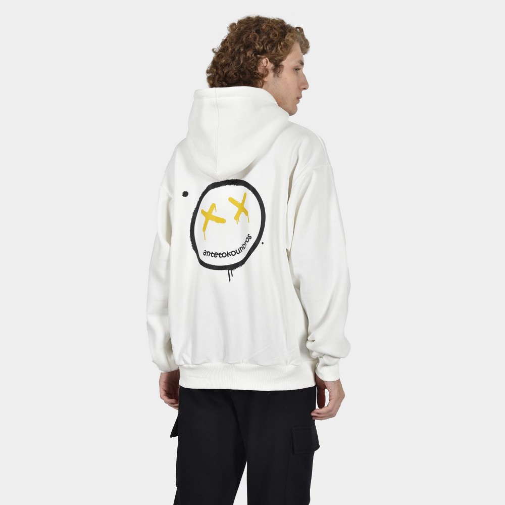 ANTETOKOUNBROS Men's Hoodie Smiley Off White Back