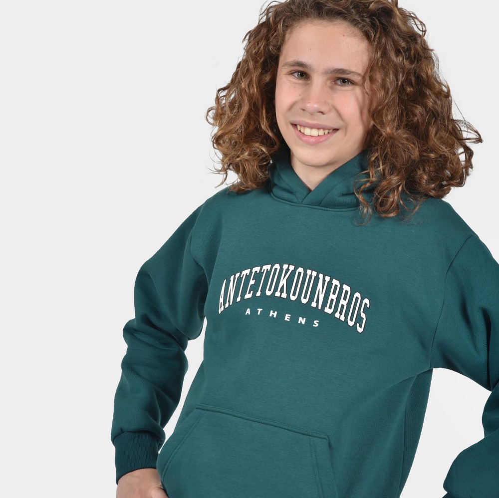 Kids' ANTETOKOUNBROS Hoodie Varsity Athens Petrol Detail 2