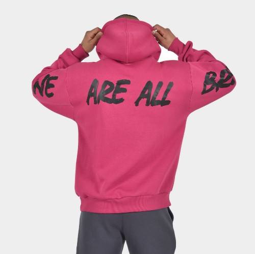 ANTETOKOUNBROS Men's Oversized Hoodie We are all Bros Fuchsia back thumb