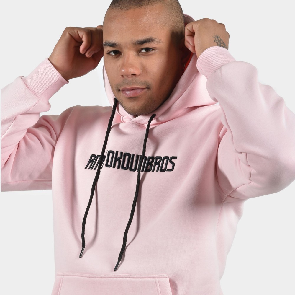 ANTETOKOUNBROS Men's Hoodie Baseline Pink Model Detail