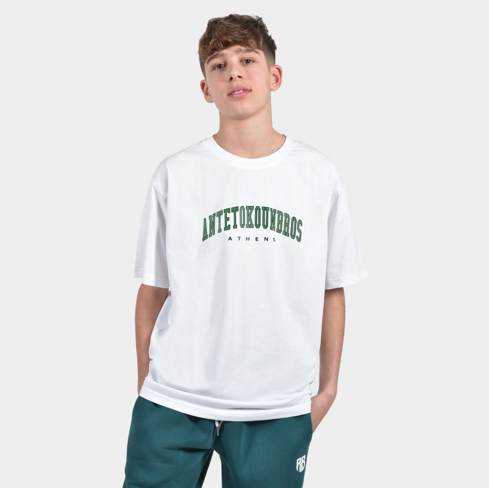 ANTETOKOUNBROS Kids' T-shirt Athens Varsity White Front 1