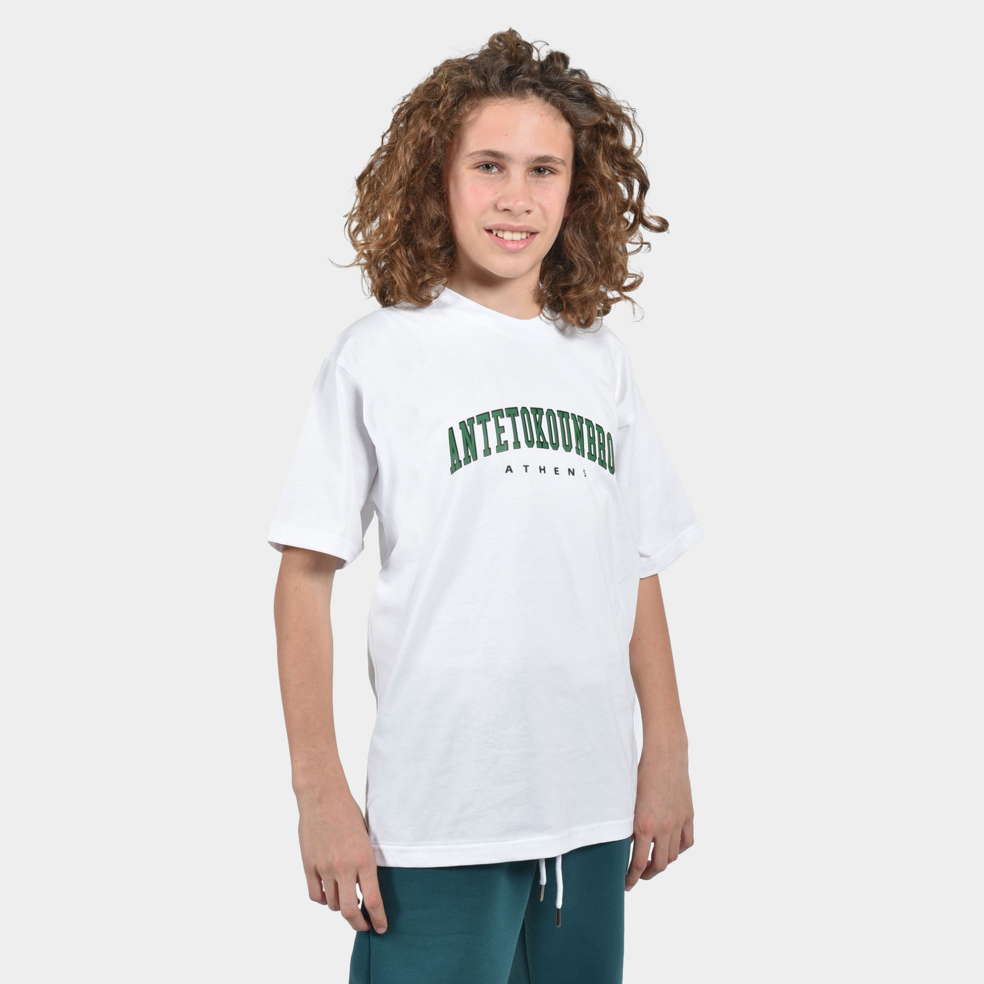 ANTETOKOUNBROS Kids' T-shirt Athens Varsity White Front 2