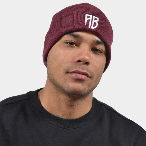 ANTETOKOUNBROS Beanie Logo AB Polylana Bordeaux Front Model thumb