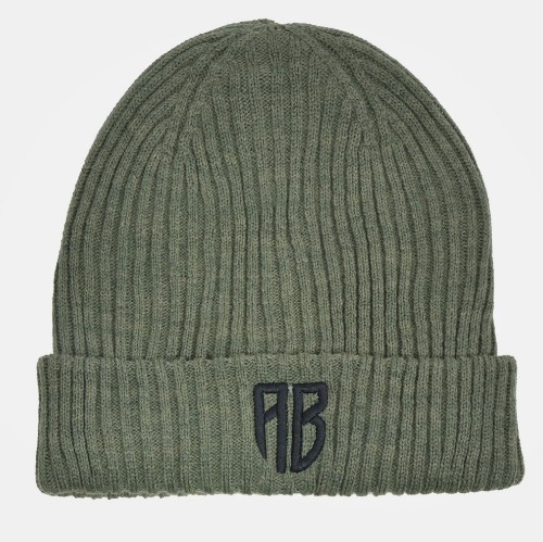 ANTETOKOUNBROS Beanie Double Knitted Logo AB Polylana Khaki Front Flat