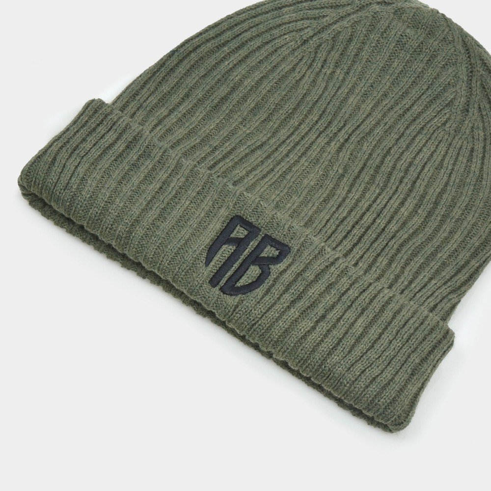 ANTETOKOUNBROS Beanie Double Knitted Logo AB Polylana Khaki Front Detail