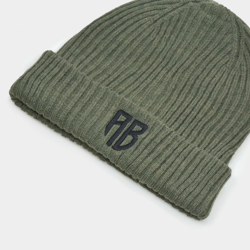 ANTETOKOUNBROS Beanie Double Knitted Logo AB Polylana Khaki Front Detail thumb