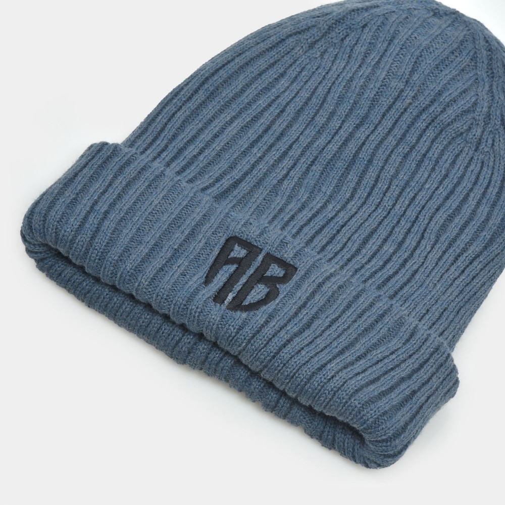 ANTETOKOUNBROS Beanie Double Knitted Logo AB Polylana Light Blue Front Detail