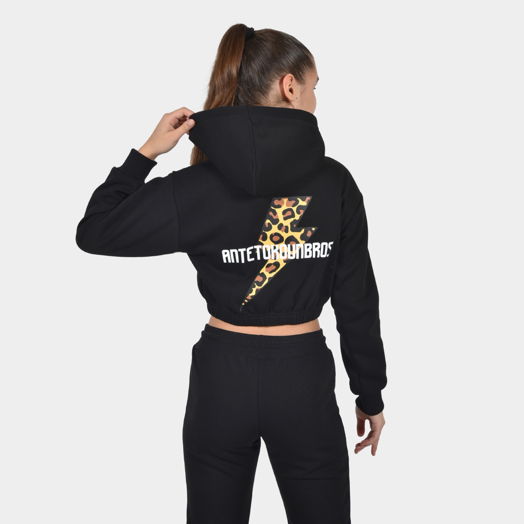 Kids' Crop Top Full Zip Hoodie Leopard Print Black Back| ANTETOKOUNBROS