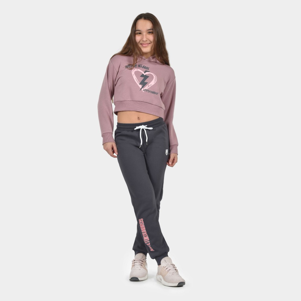 Kids' Crop Top Hoodie Heart Dusty Pink Model Front | Antetokounbros