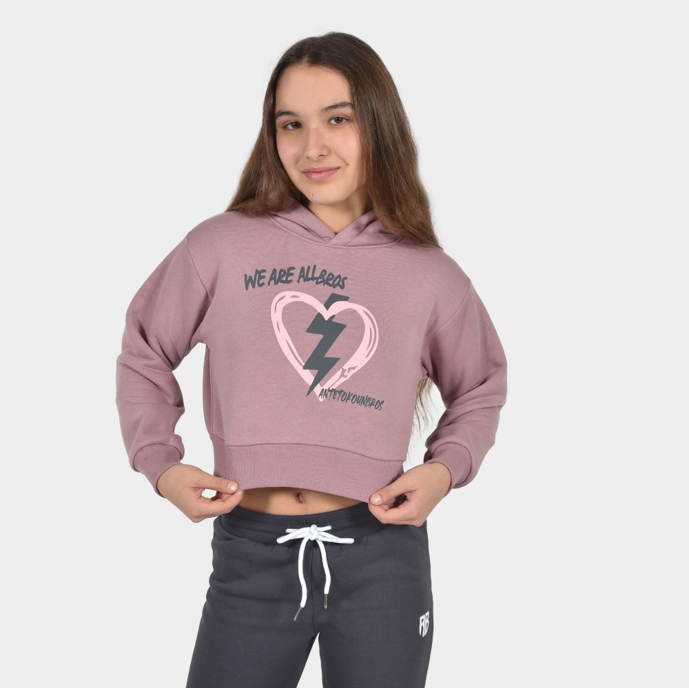 Kids Crop Top Hoodie Heart Dusty Pink