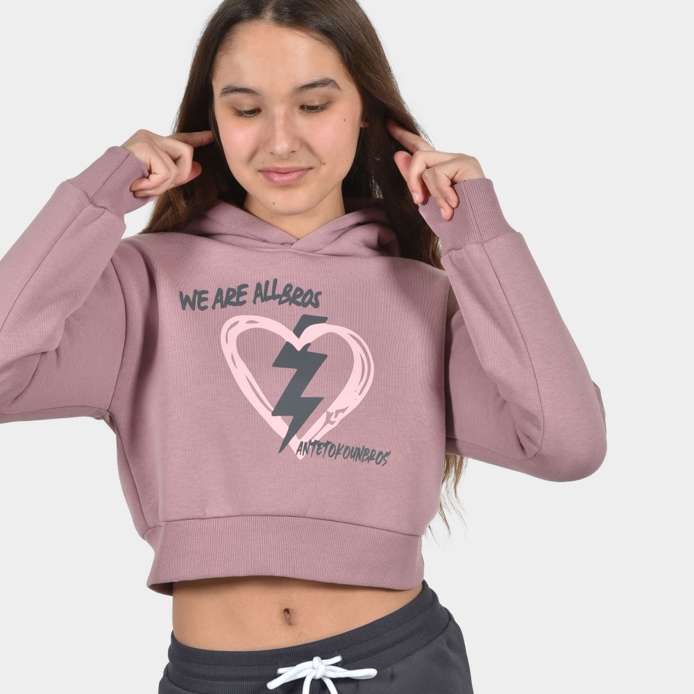 Kids' Crop Top Hoodie Heart Dusty Pink Detail | Antetokounbros