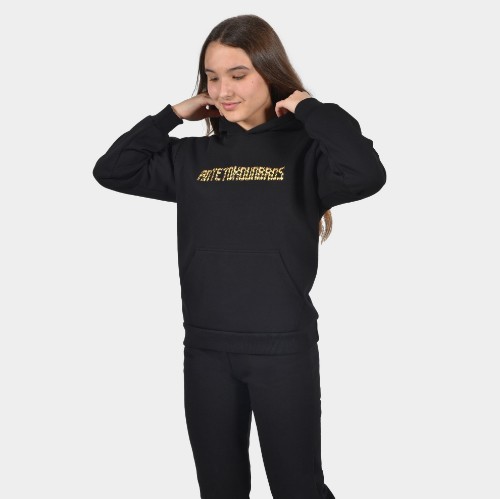 Kids' Hoodie Leopard Logo Black Front 1 | ANTETOKOUNBROS thumb