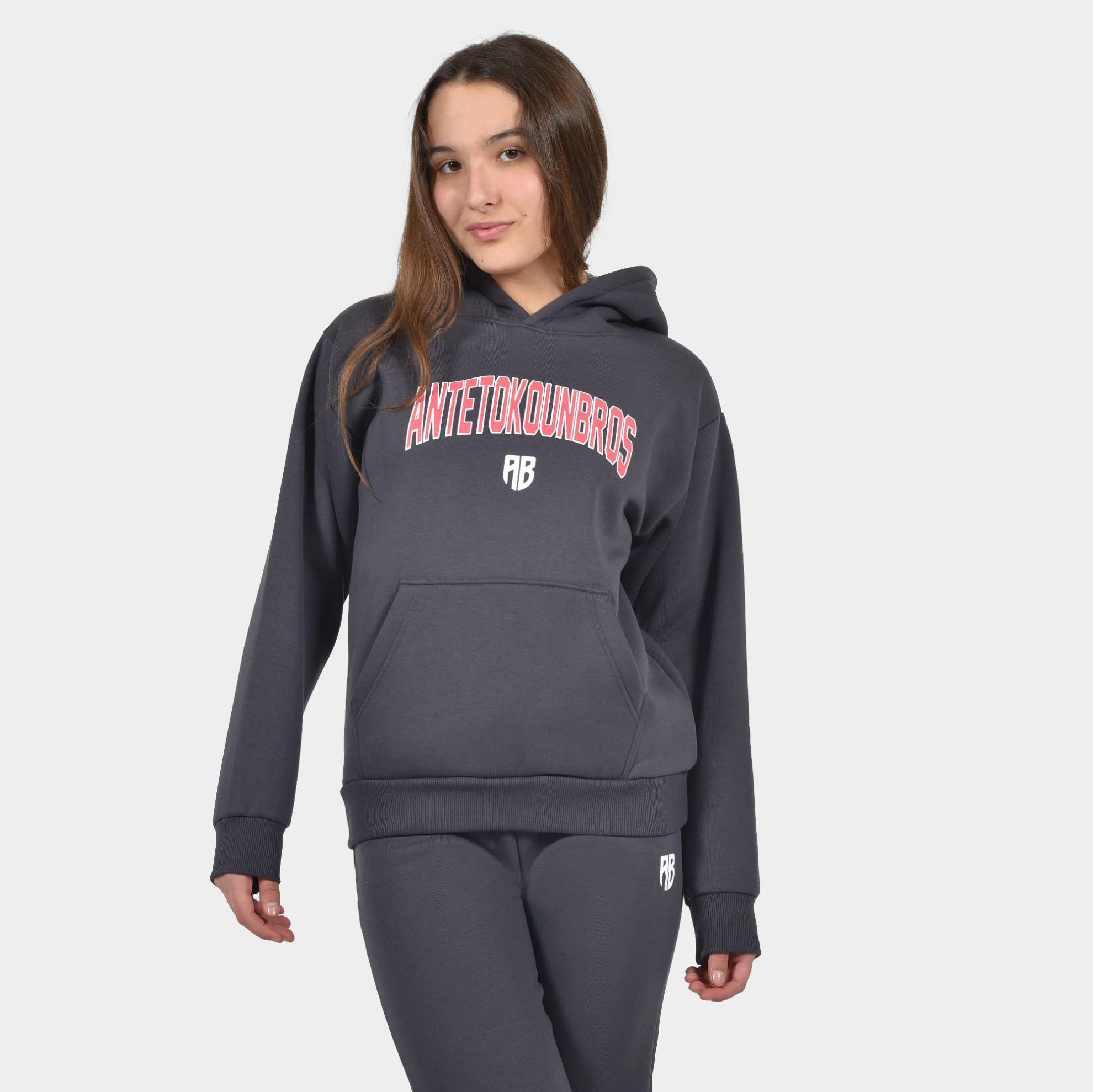 Kids' Varsity Hoodie in Grey color Front | ANTETOKOUNBROS 
