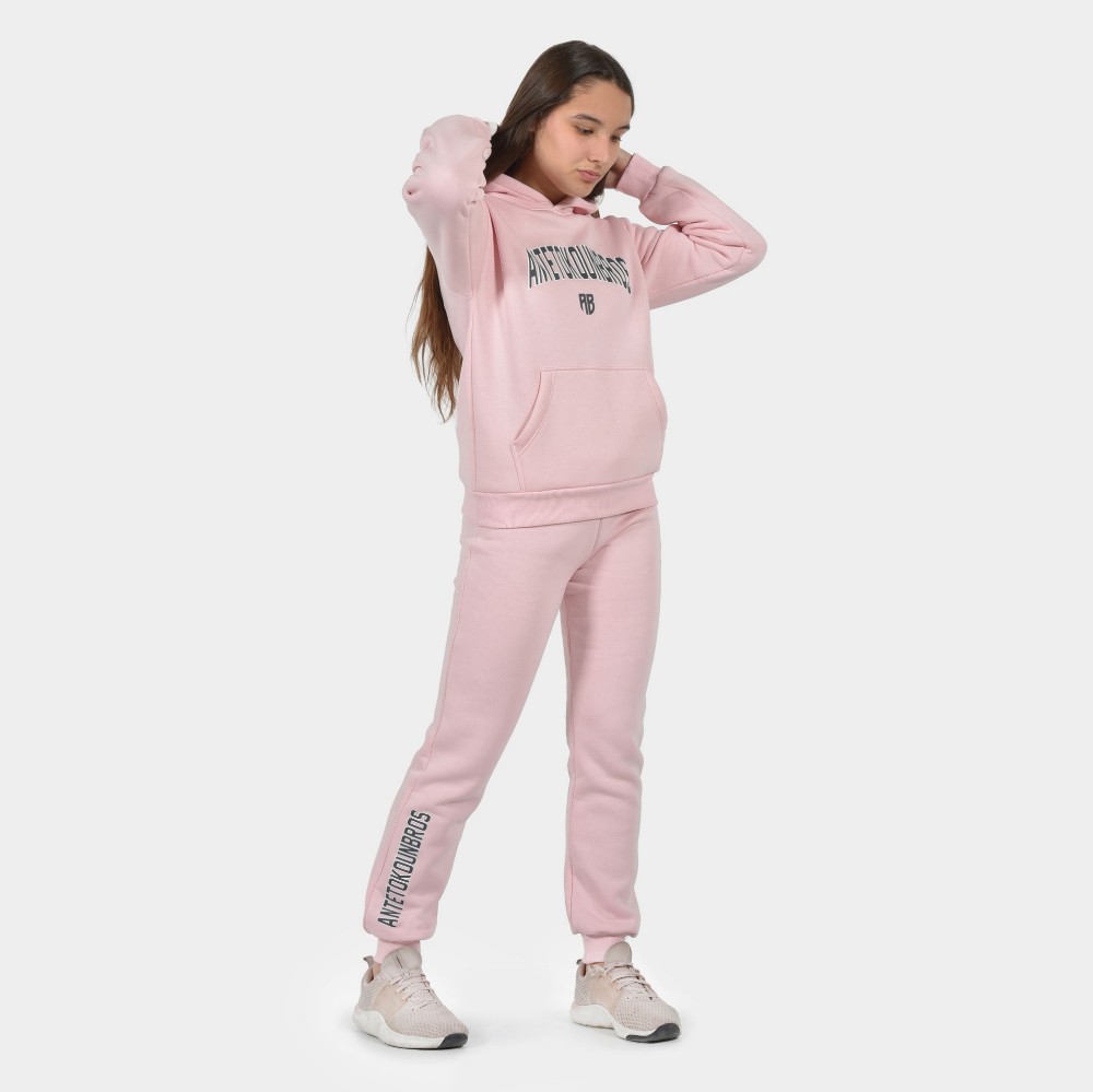 Kids' Sweatpants Varsity Pink Model Front | ANTETOKOUNBROS