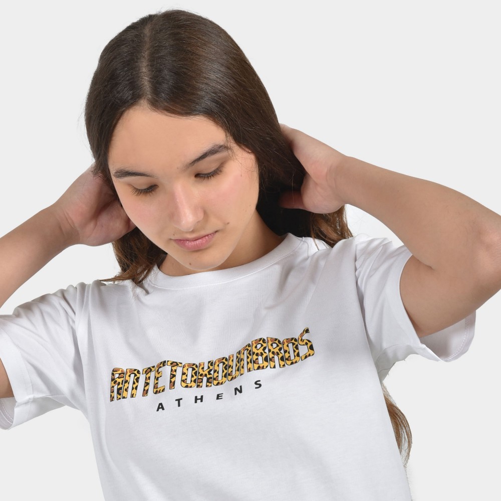 Kids' T-shirt Athens Leopard Logo White Detail | ANTETOKOUNBROS