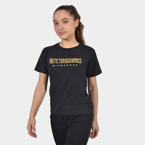 Kids' T-shirt Milwaukee Leopard Logo Black Front | Antetokounbros