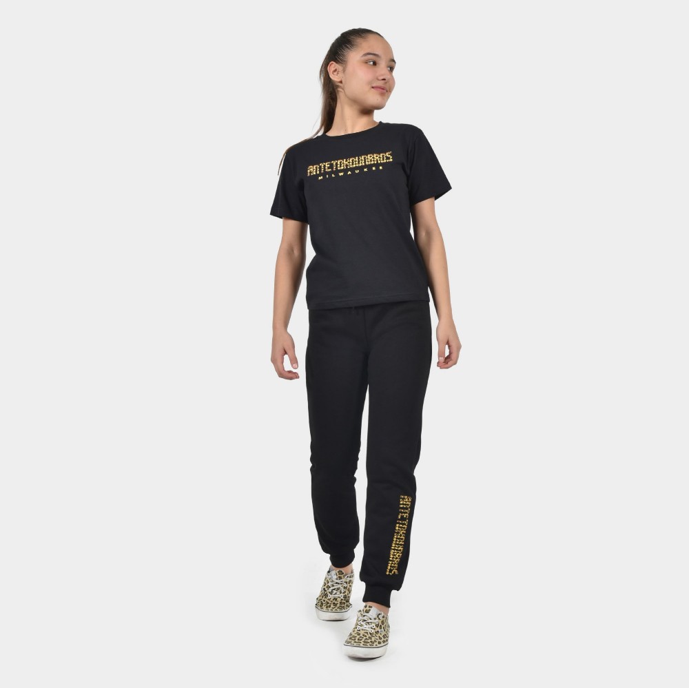 Kids' T-shirt Milwaukee Leopard Logo Black Model Front | Antetokounbros