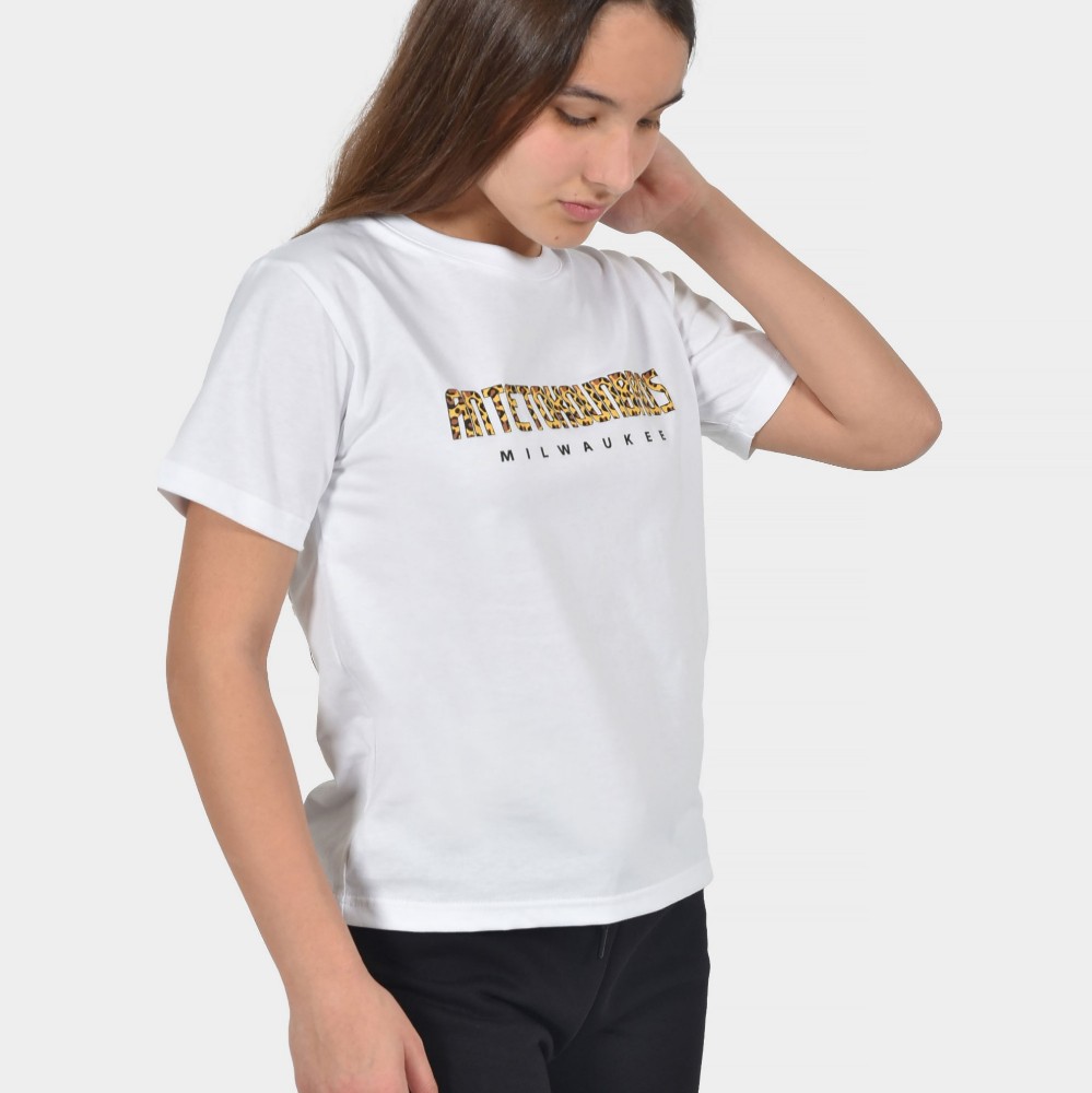 Kids' T-shirt Milwaukee Leopard Logo White Detail Front | Antetokounbros
