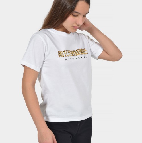 Kids' T-shirt Milwaukee Leopard Logo White Detail Front | Antetokounbros thumb