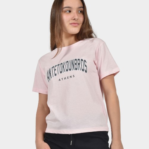 Kids' T-shirt Athens Logo Varsity Pink Front Detail| Antetokounbros	 thumb