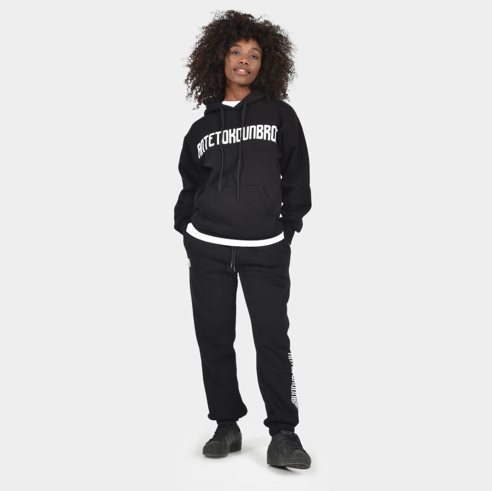 Women's Oversized Hoodie Logo Black Model Front | Antetokounbros 