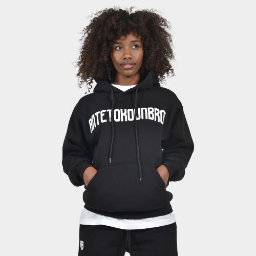 Women's Oversized Hoodie Logo Black Front | Antetokounbros  thumb