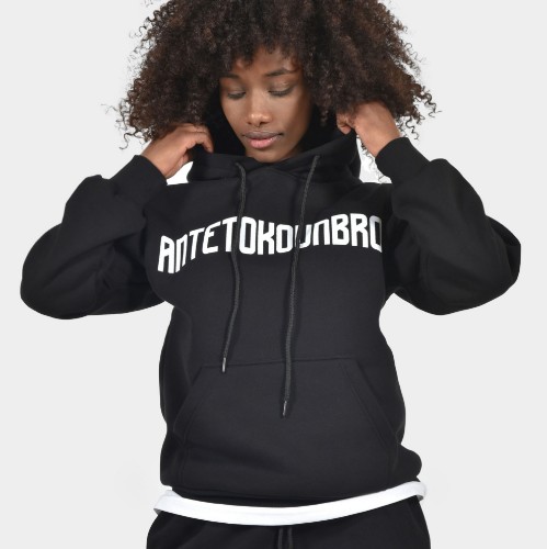 Women's Oversized Hoodie Logo Black Front Detail | Antetokounbros  thumb