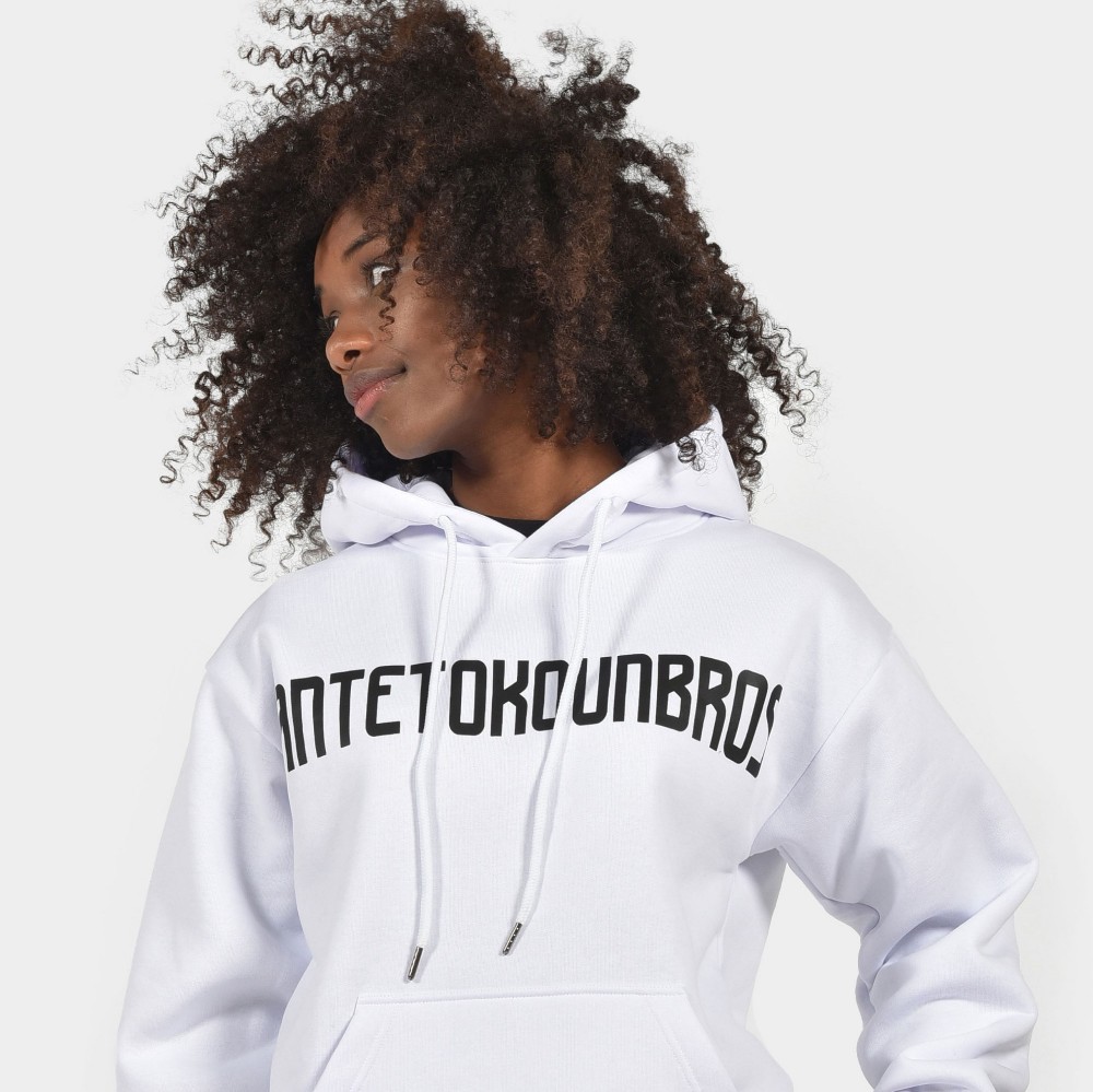 Women's Oversized Hoodie Logo White Front Detail | Antetokounbros
