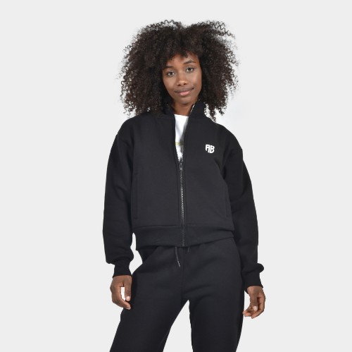 Women's Medium Crop Full Zip Sweatshirt Logomania Black | Front | Antetokounbros