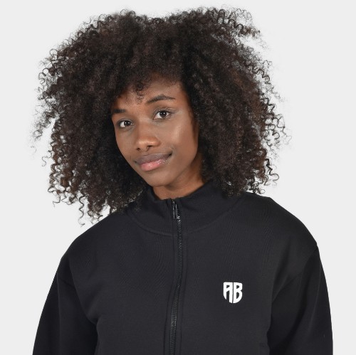 Women's Medium Crop Full Zip Sweatshirt Logomania Black | Detail | Antetokounbros thumb