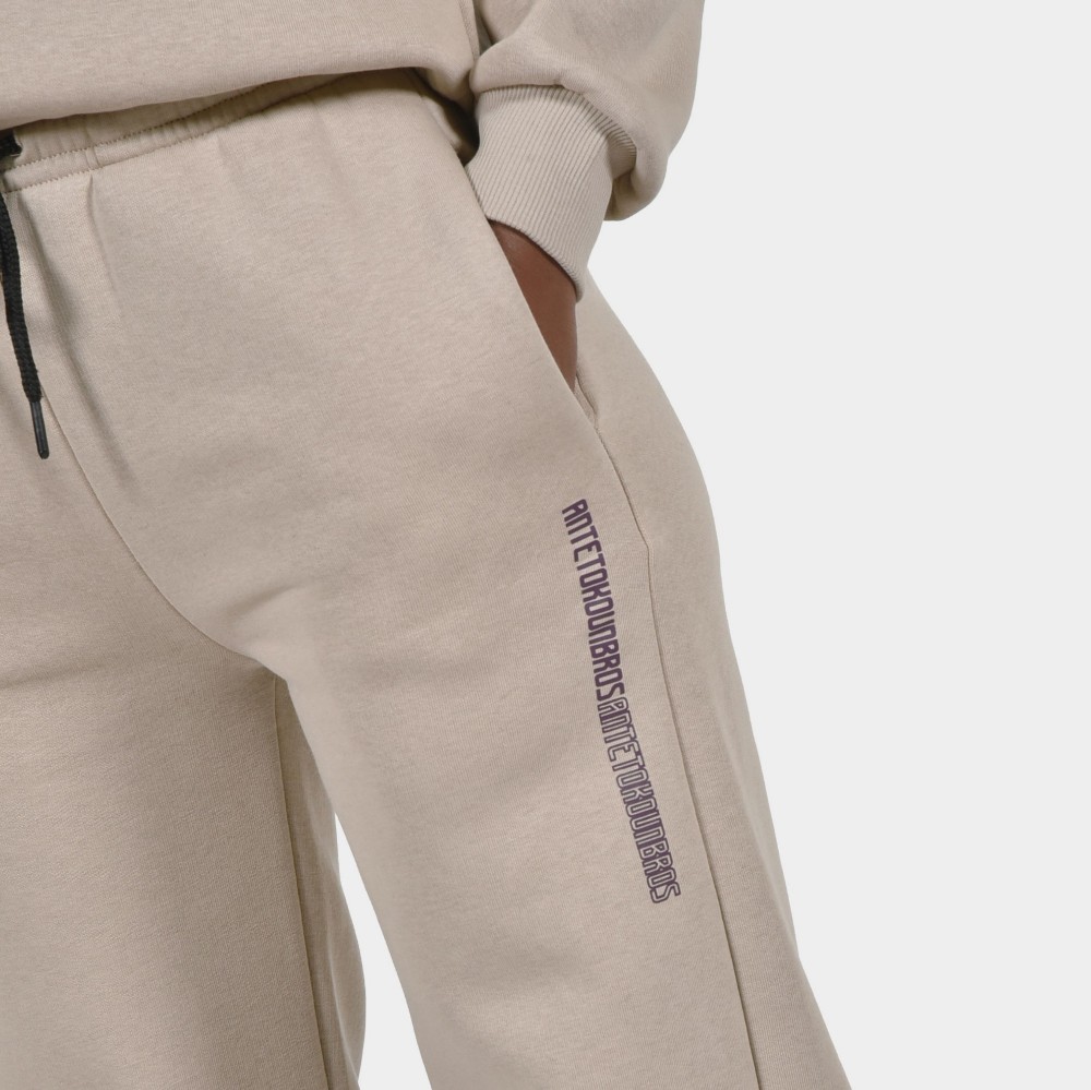 Women's Wide Leg Sweatpants in Dark Sand | Detail | ANTETOKOUNBROS 