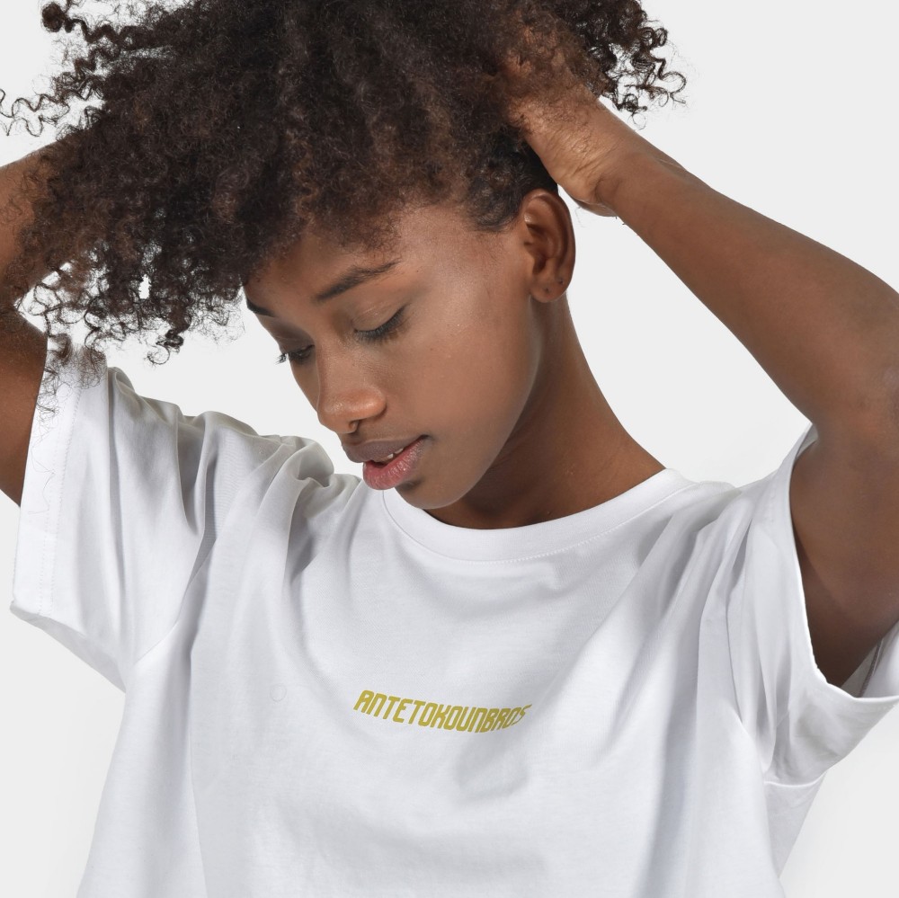 Women's White Cropped T-shirt | Made in Greece | Detail | ANTETOKOUNBROS 