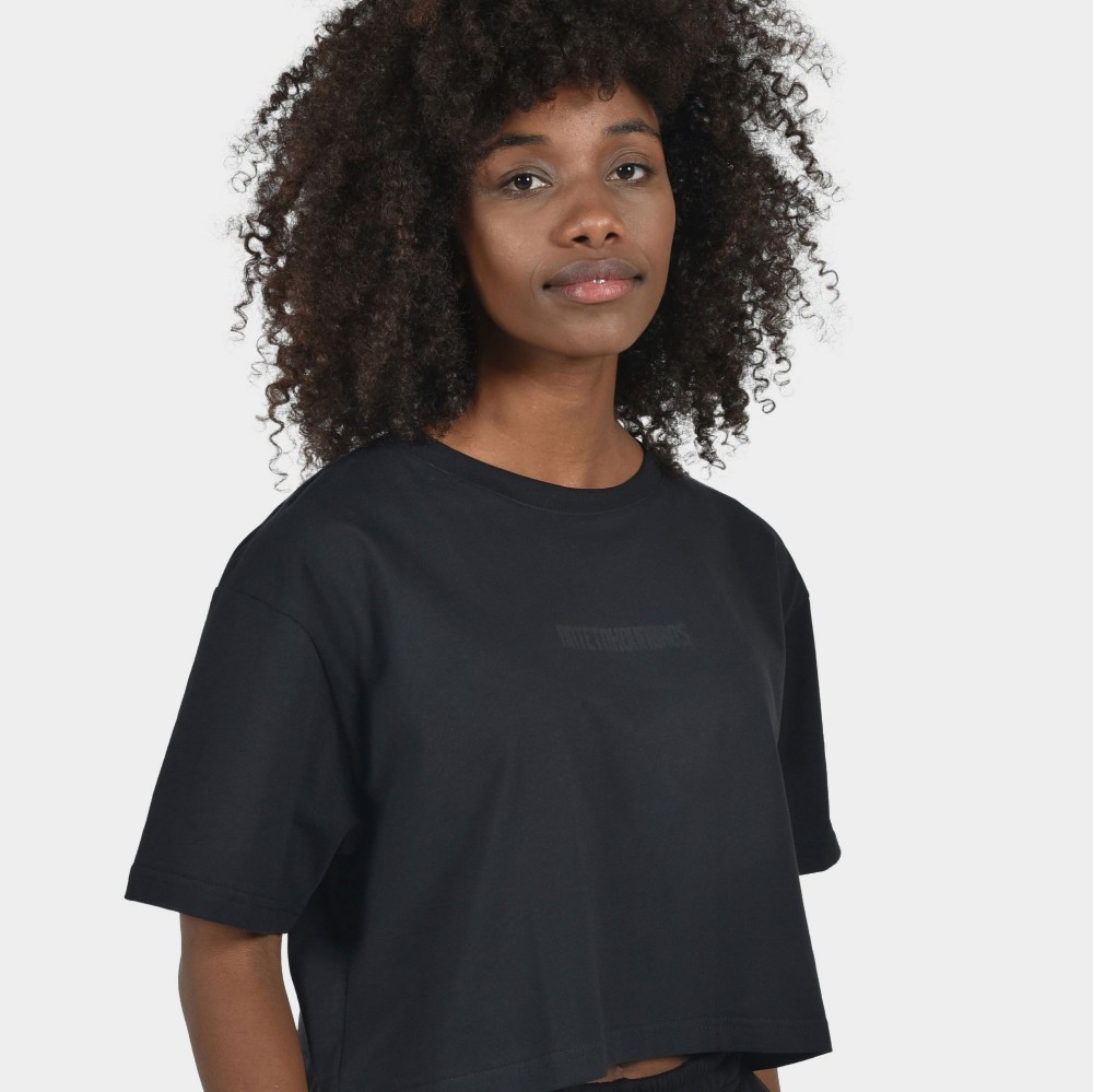 Women's Black Cropped T-shirt | Detail | ANTETOKOUNBROS 