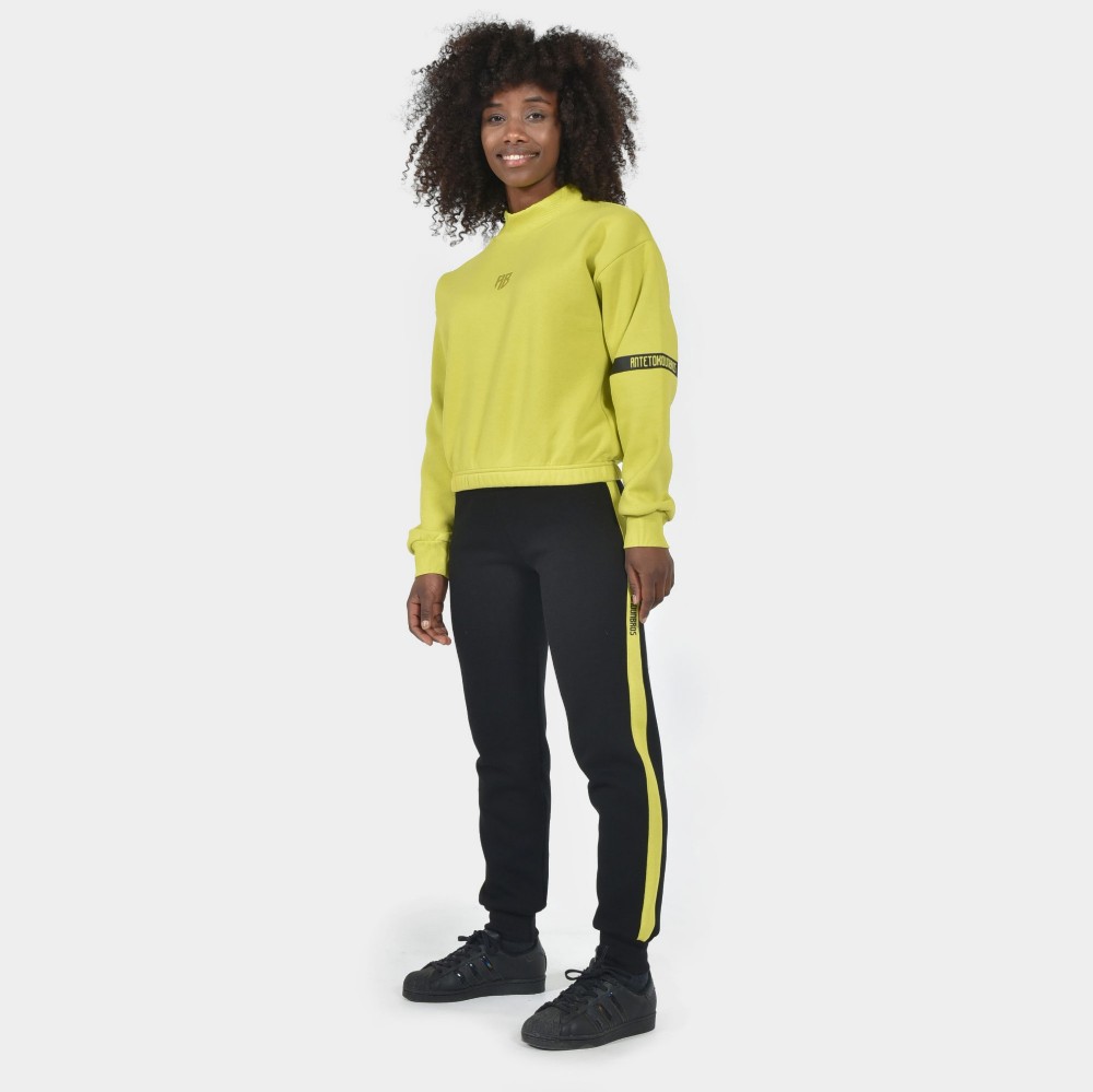 Women's Crop Top Sweatshirt Mock Neck Lime| Model Front | Antetokounbros