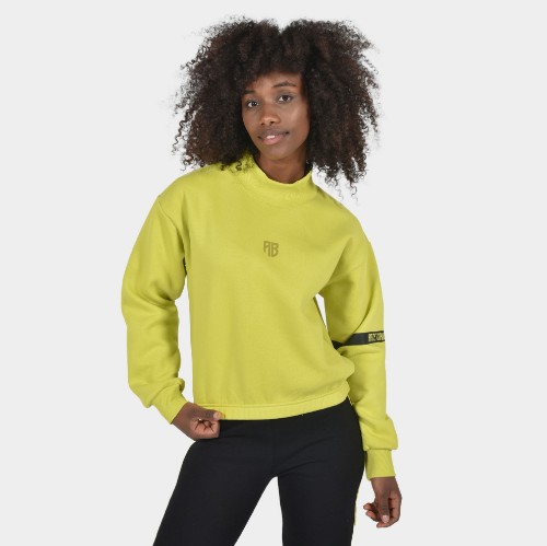 Women's Crop Top Sweatshirt Mock Neck Lime| Front | Antetokounbros thumb