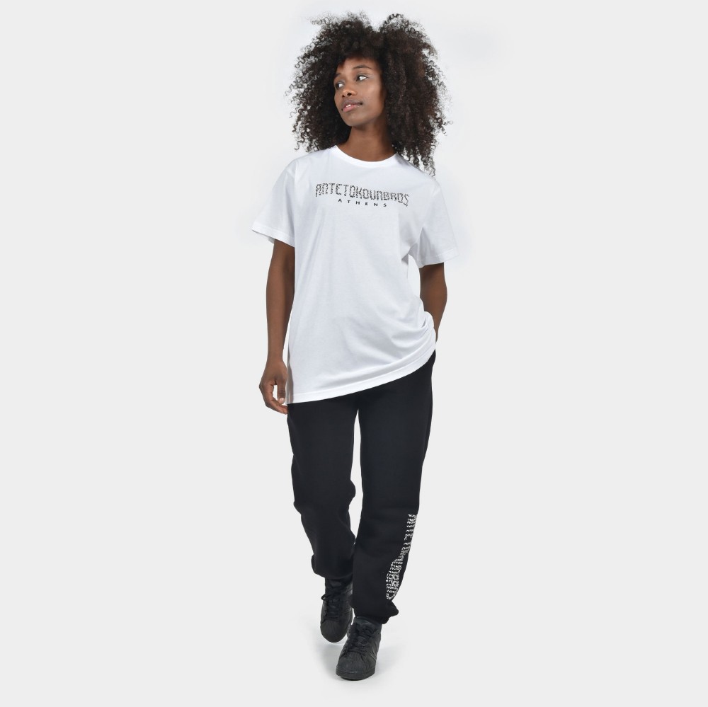 Women's T-shirt Animal Print Athens Logo White | Model Front | Antetokounbros