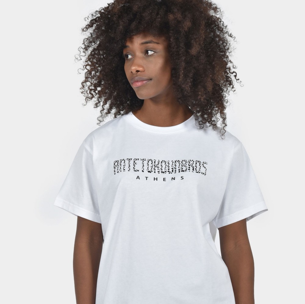 Women's T-shirt Animal Print Athens Logo White | Detail | Antetokounbros