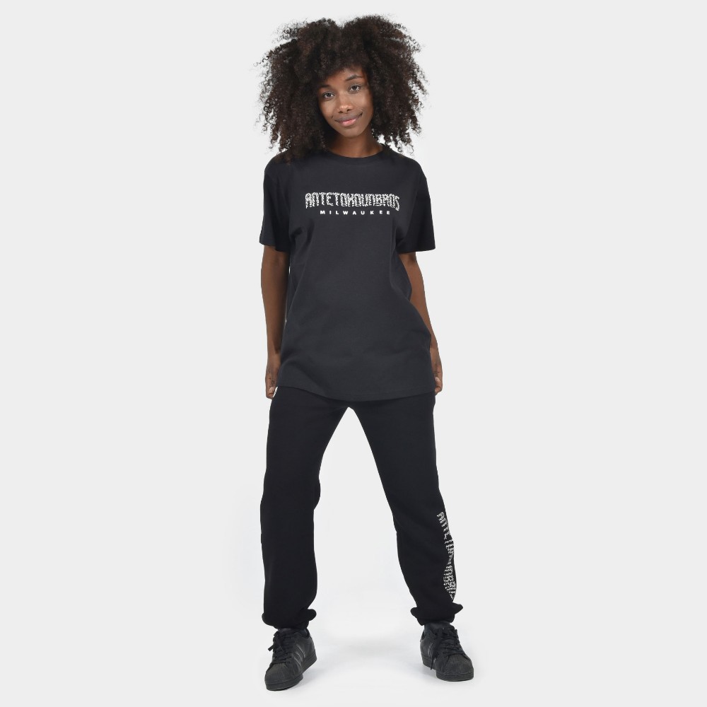 Women's T-shirt Animal Print Milwaukee Logo Black | Model Front | Antetokounbros