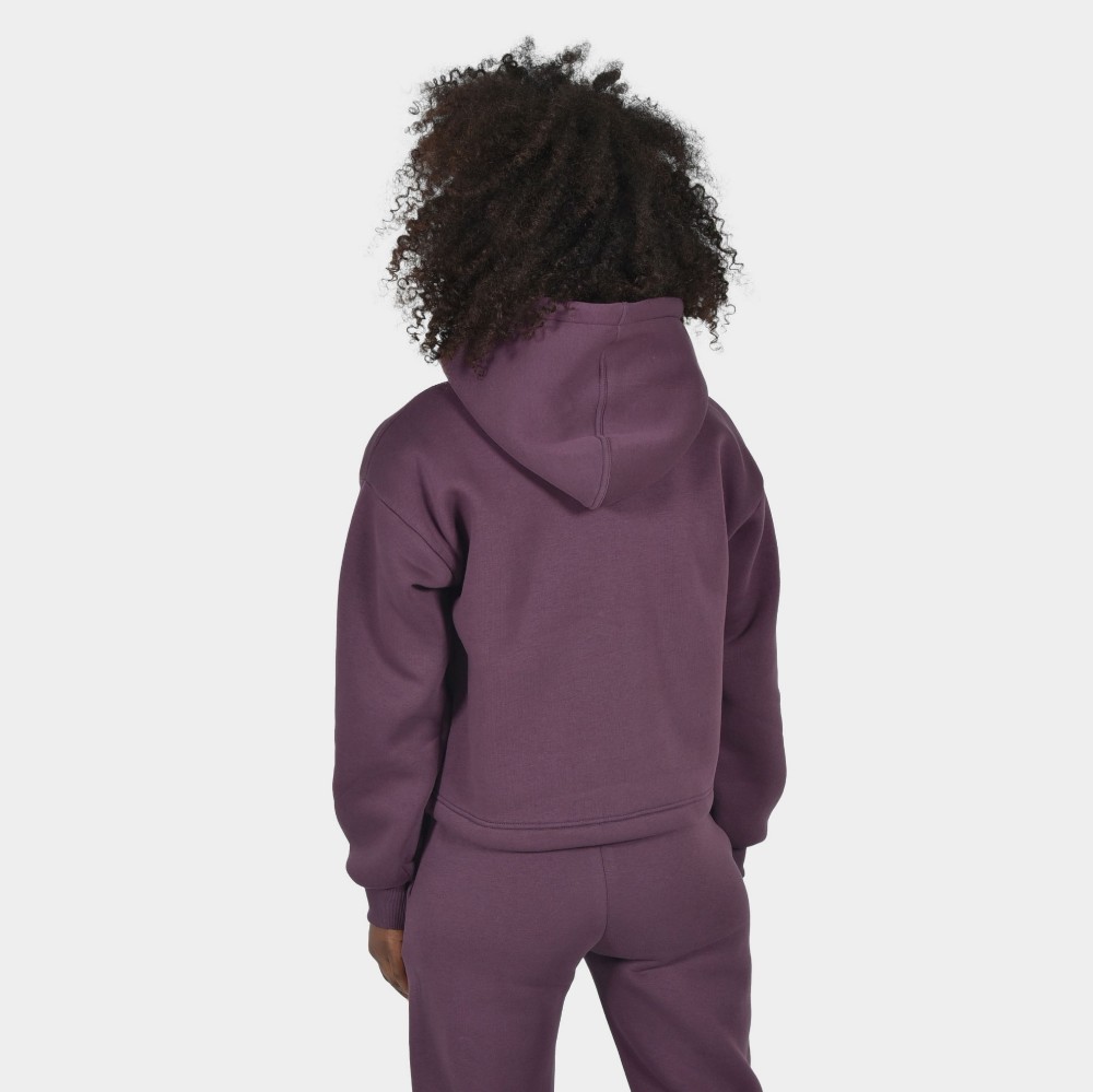 Women's Crop Top Hoodie Half Zip Aubergine | Back | Antetokounbros